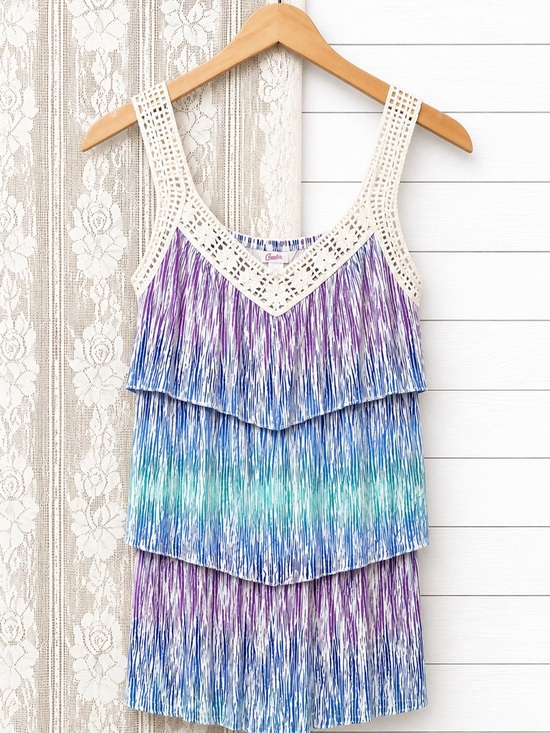 Candie's Tops - Candie's Y2K Striped Crochet-Trim Tiered Tank Top - (261)